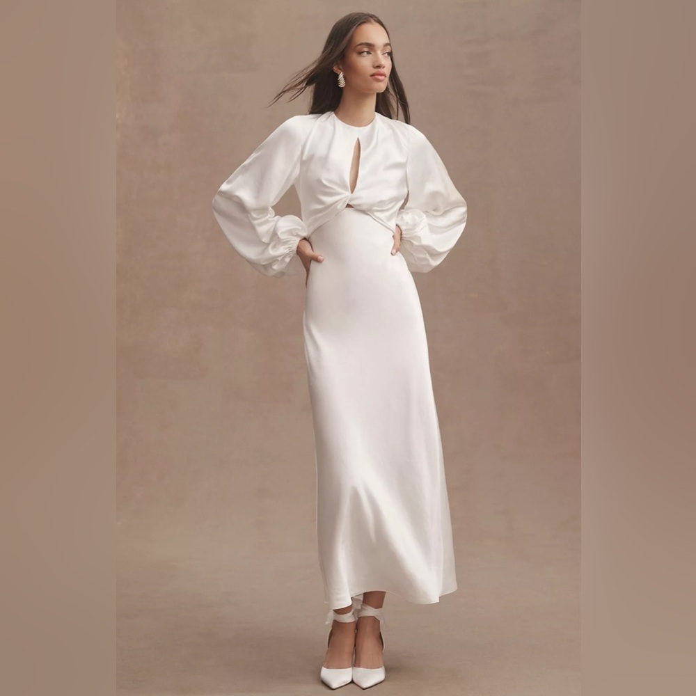 Anthropologie Long Sleeve Open-Back Ivory Midi Dress (Aus 16/US 12)